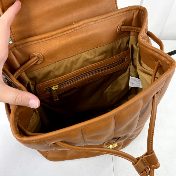 NEW FAWN Quilted Cinch Backpack in Brown Matte main image 6